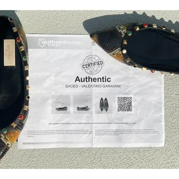 VALENTINO Garavani Rockstud Snakeskin Ballet Flats Size IT37.5 - Picture 10 of 11